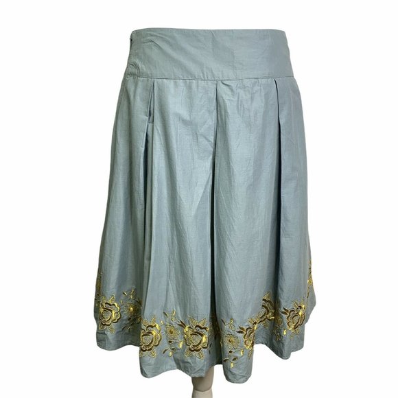 Halogen Blue Gold Floral Embroidery Pleated SKirt - Picture 8 of 10